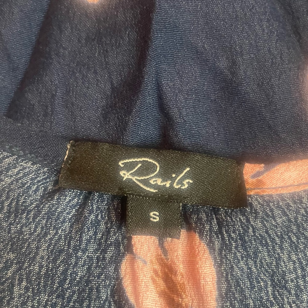Rails Navy Floral Short-Sleeve Button Front Blouse - Picture 7 of 9